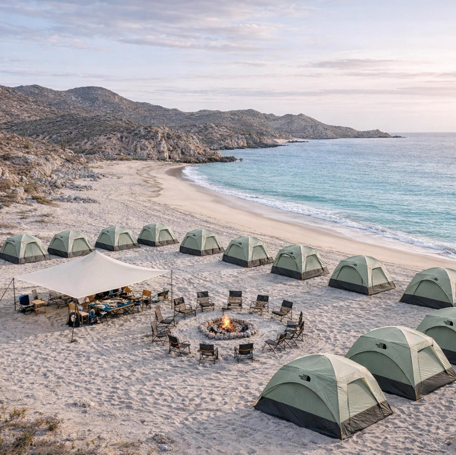 Safari tents pitched on the beach at La Ventana