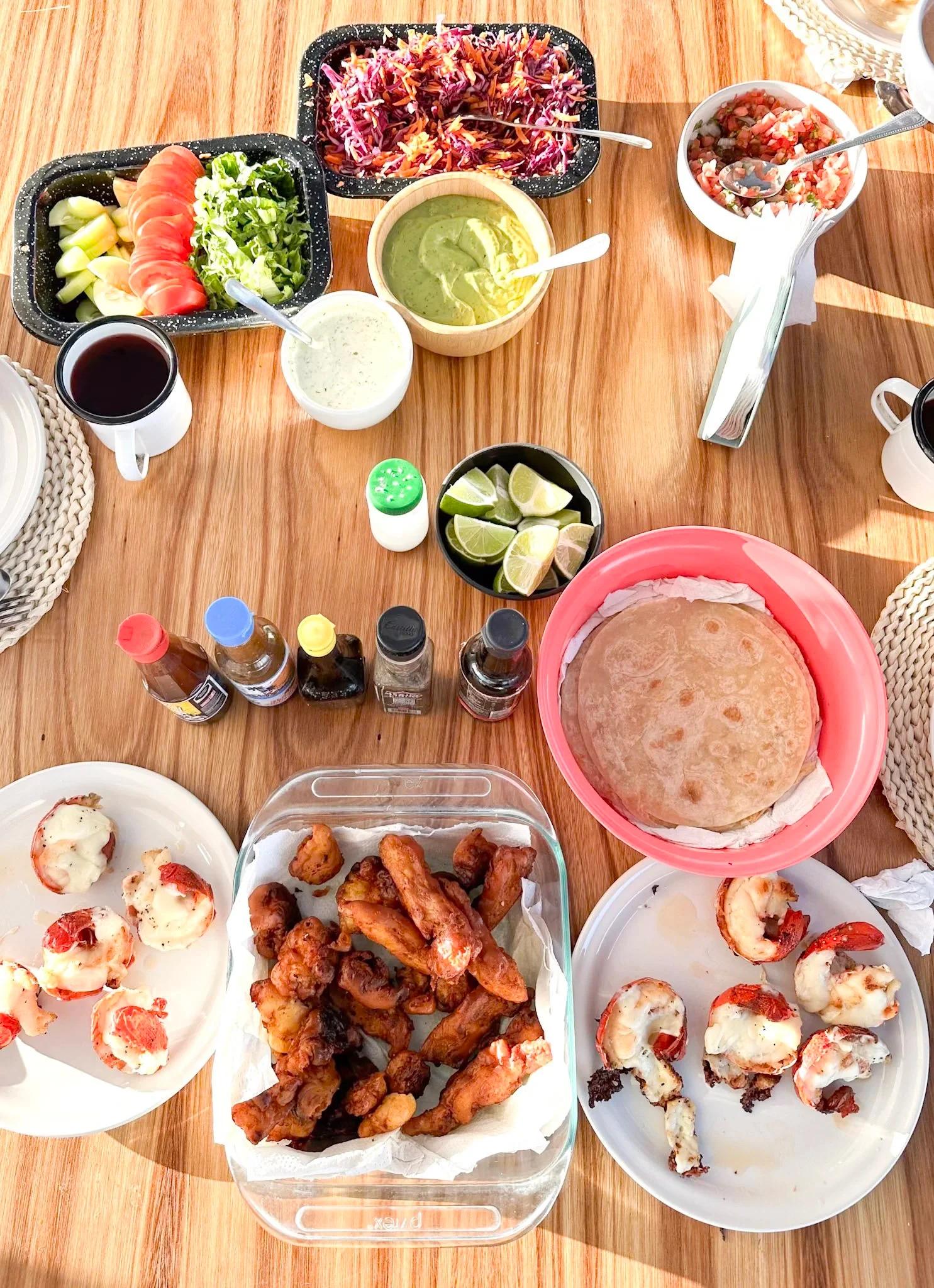 Table set with dishes prepared at the Akampa camp
